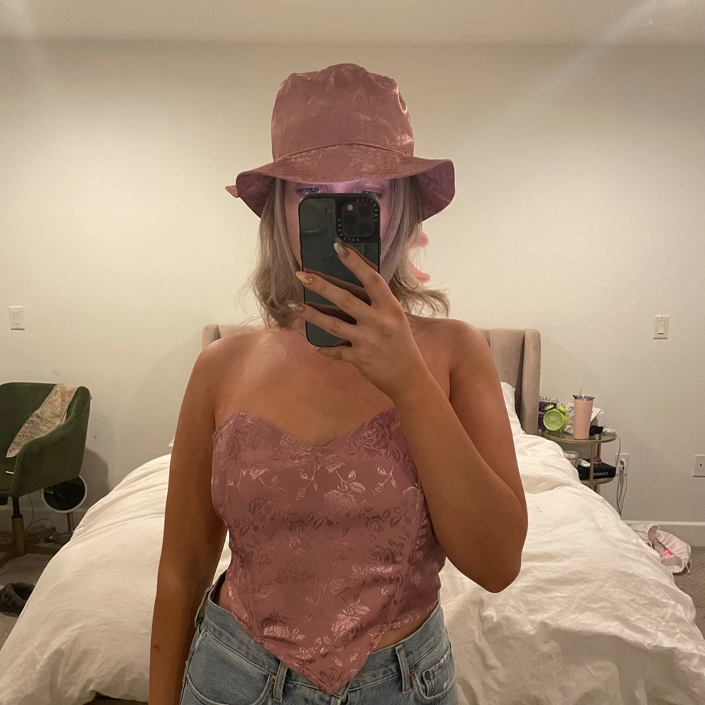 Pink corset with matching bucket hat